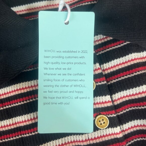 Wiholl Striped Collared Polo Shirt Womens XL Red Black New - Picture 9 of 10